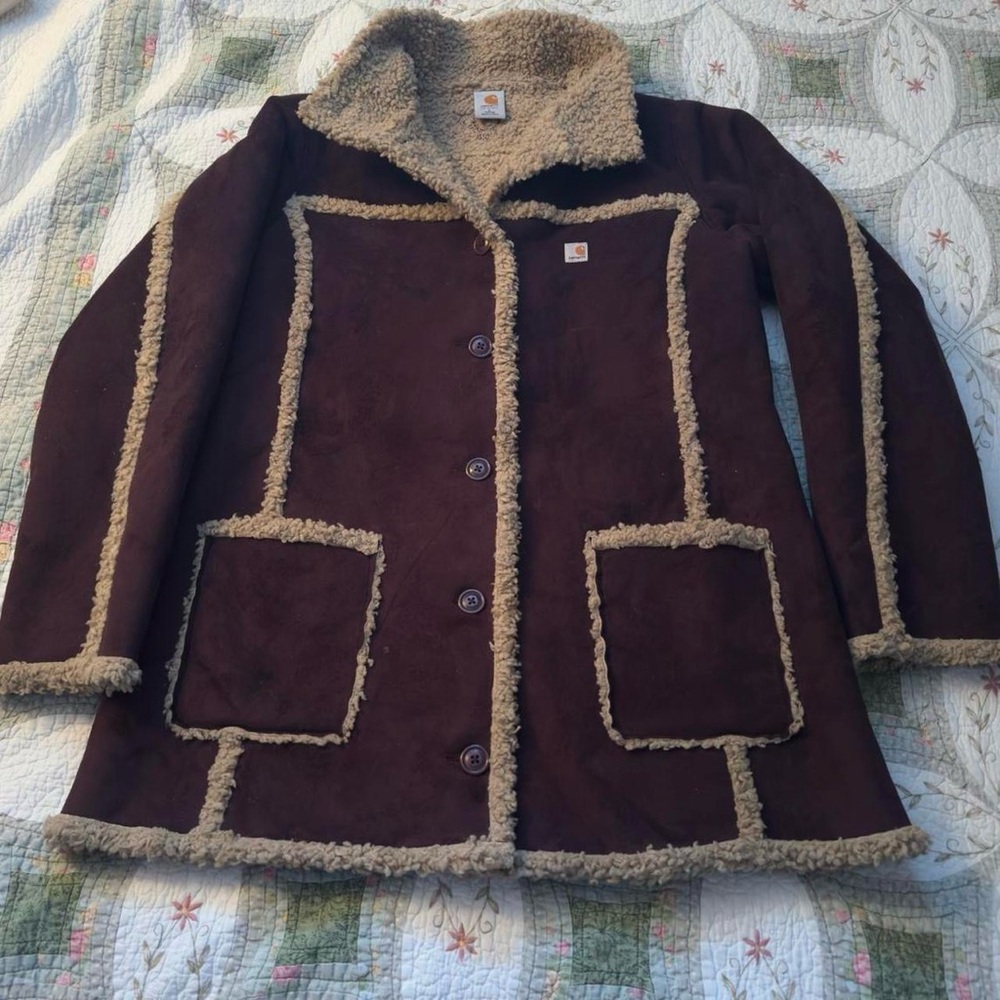 Carhartt Brown Shearling Trim Coat Ranchwear Workwear Girls‎ L Womens Size S
